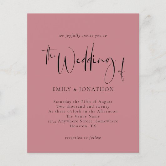 Uitnodiging tot het Roos van het huwelijk van het (Voorkant)