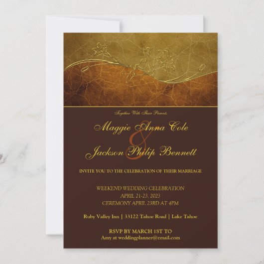 Uitnodiging tot het Rustic Gold Wedding (Voorkant)