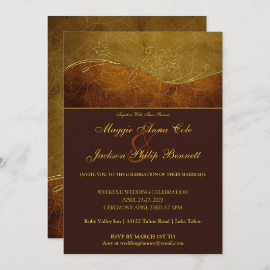 Uitnodiging tot het Rustic Gold Wedding (Voorkant / Achterkant)