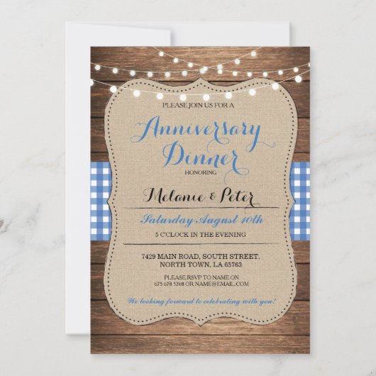 Uitnodiging tot het Rustic Wedding Jubileum Blue P (Voorkant)