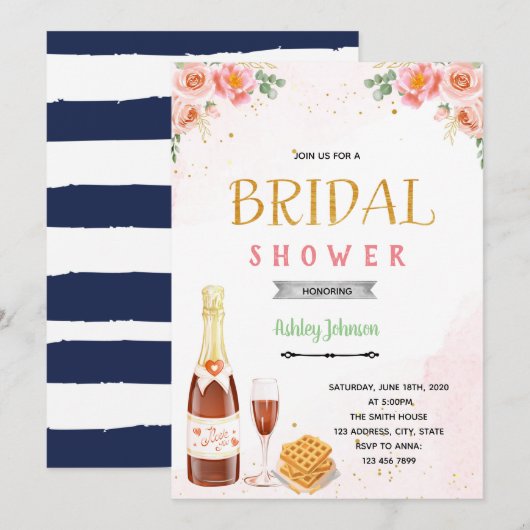 Uitnodiging tot het thema Champagne brunch (Voorkant / Achterkant)