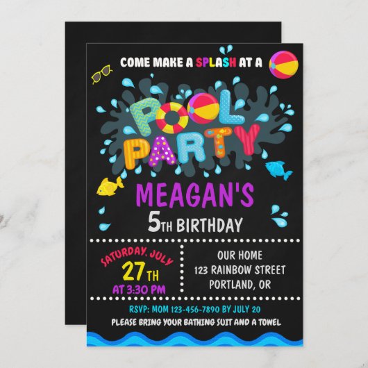 Uitnodiging tot het uitbrengen van een meisjesfees (Voorkant / Achterkant)