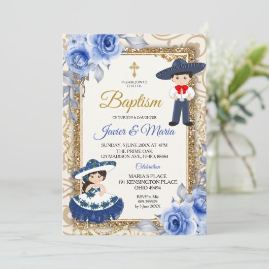 Uitnodiging tot het uitnodigen van een blauwe bapt (Staand voorkant)