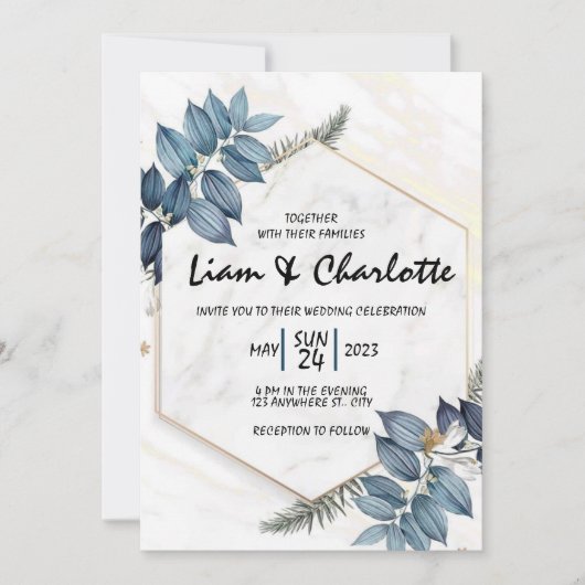 Uitnodiging tot het uitzenden van blauwe en goudbl (Voorkant)