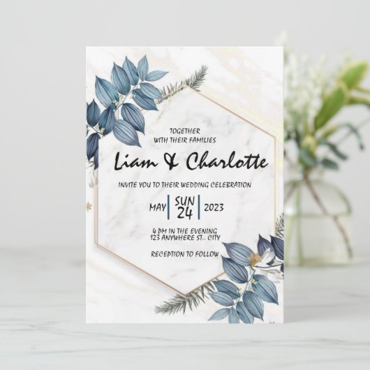 Uitnodiging tot het uitzenden van blauwe en goudbl (Staand voorkant)