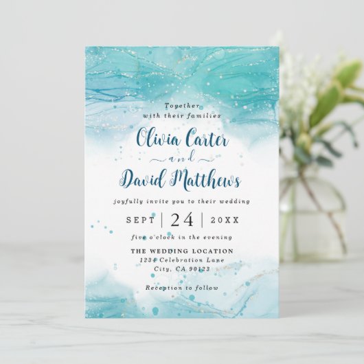 Uitnodiging tot het uitzenden van een blauwe oceaa (Staand voorkant)