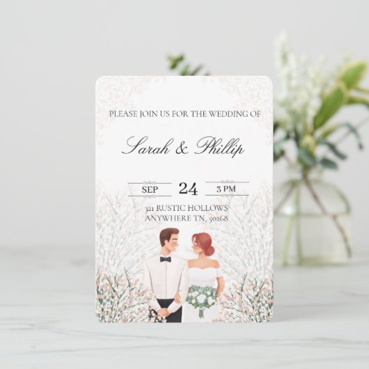 Uitnodiging tot het uitzenden van een bruid- en br (Staand voorkant)