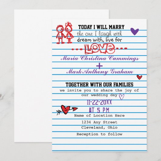 Uitnodiging tot het uitzenden van een bruiloft op (Voorkant / Achterkant)