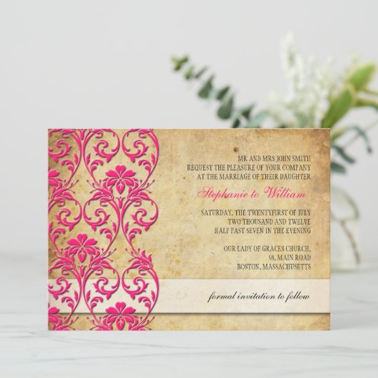  uitnodiging tot het uitzenden van een hete roze b (Staand voorkant)