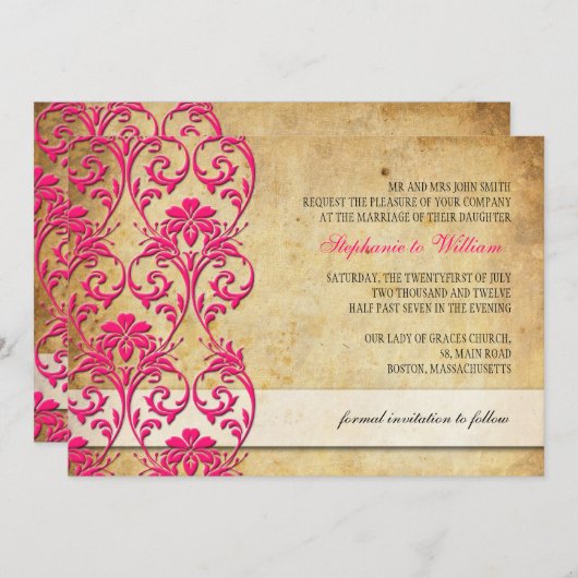  uitnodiging tot het uitzenden van een hete roze b (Voorkant / Achterkant)