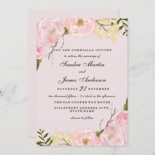 Uitnodiging tot het uitzenden van een huwelijk met (Voorkant / Achterkant)