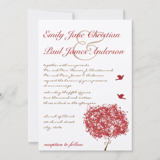 Uitnodiging tot het uitzenden van een rode boom vo (Voorkant)