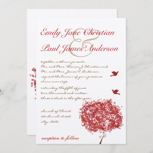 Uitnodiging tot het uitzenden van een rode boom vo (Voorkant / Achterkant)