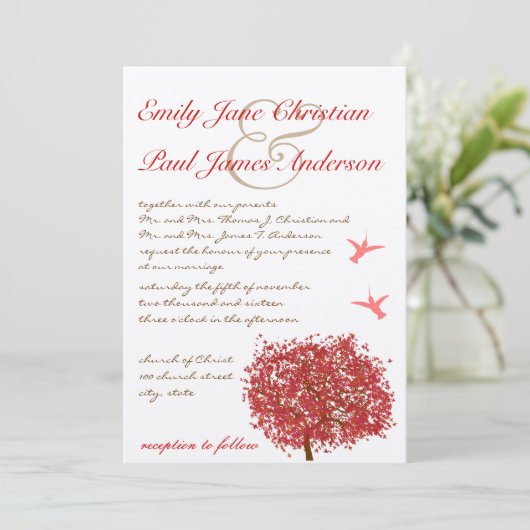 Uitnodiging tot het uitzenden van een rode boom vo (Staand voorkant)