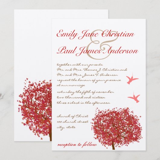 Uitnodiging tot het uitzenden van een rode boom vo (Voorkant / Achterkant)