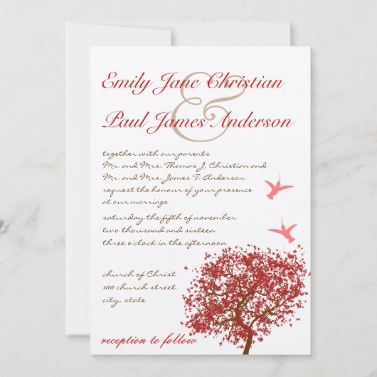 Uitnodiging tot het uitzenden van een rode boom vo (Voorkant)