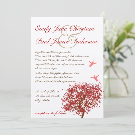 Uitnodiging tot het uitzenden van een rode boom vo (Staand voorkant)