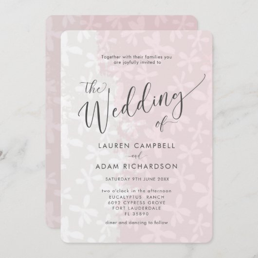 Uitnodiging tot het uitzenden van een roze bruilof (Voorkant / Achterkant)