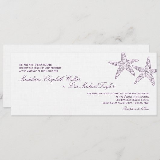 Uitnodiging tot het uitzenden van een Starfish Wed (Voorkant / Achterkant)