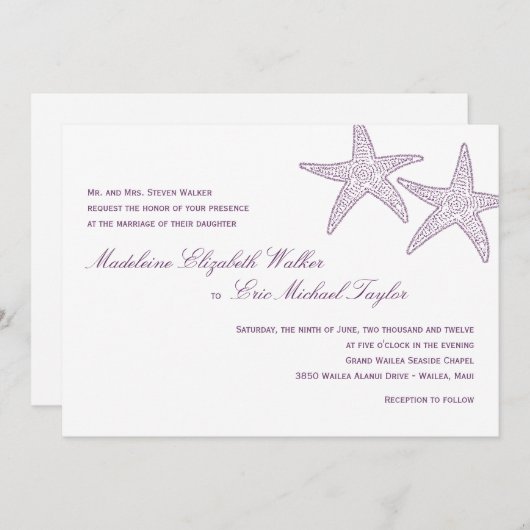 Uitnodiging tot het uitzenden van een Starfish Wed (Voorkant / Achterkant)