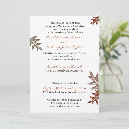 Uitnodiging tot het uitzenden van een trouwe eik (Staand voorkant)