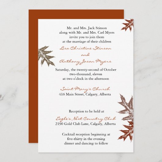 Uitnodiging tot het uitzenden van een trouwe eik (Voorkant / Achterkant)