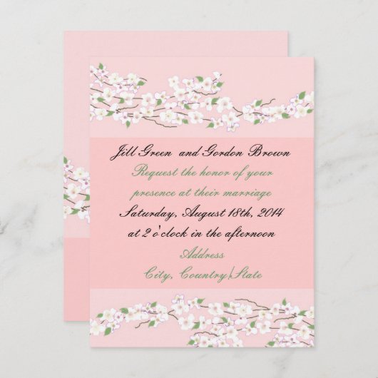 Uitnodiging tot het uitzenden van Elegant Pink Blo (Voorkant / Achterkant)