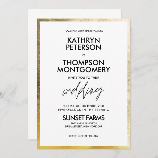 Uitnodiging tot het uitzenden van goudbruinhuwelij (Voorkant / Achterkant)