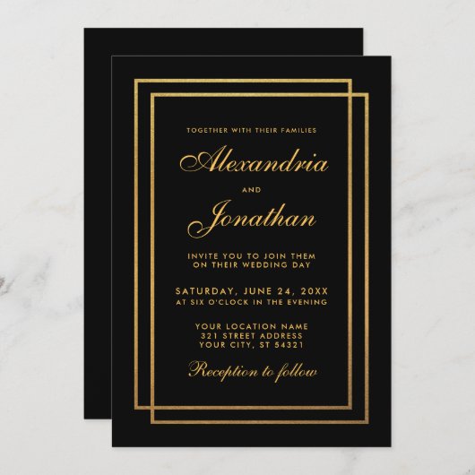 Uitnodiging tot het uitzenden van gouden gouden br (Voorkant / Achterkant)