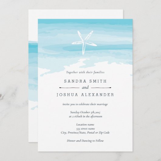 Uitnodiging tot het uitzenden van het strand (Voorkant / Achterkant)