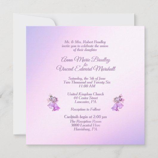 Uitnodiging tot het uitzenden van lavender Wedding (Voorkant)