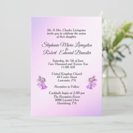 Uitnodiging tot het uitzenden van lavender Wedding (Staand voorkant)