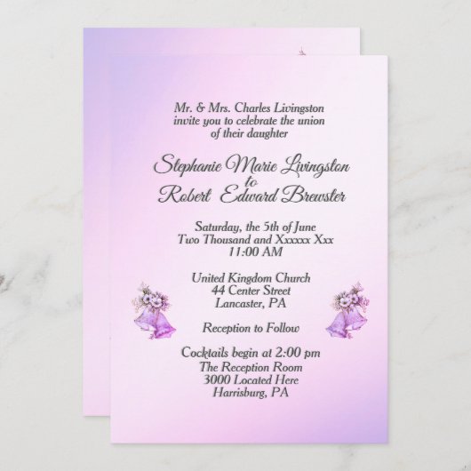 Uitnodiging tot het uitzenden van lavender Wedding (Voorkant / Achterkant)