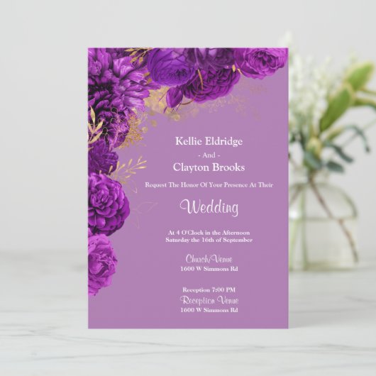 Uitnodiging tot het uitzenden van Paarse en goudbl (Staand voorkant)