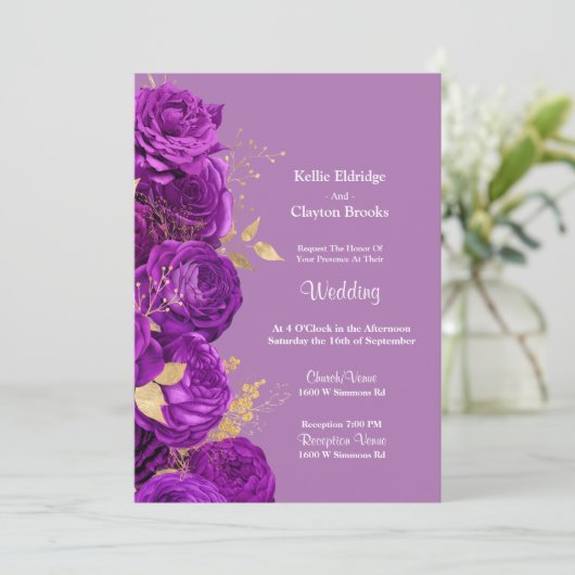 Uitnodiging tot het uitzenden van Paarse en goudbl (Staand voorkant)