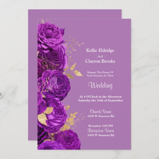 Uitnodiging tot het uitzenden van Paarse en goudbl (Voorkant / Achterkant)