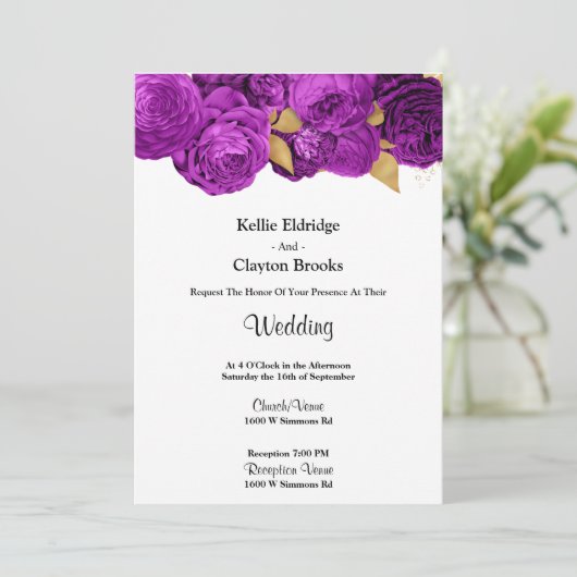 Uitnodiging tot het uitzenden van Paarse en goudbl (Staand voorkant)