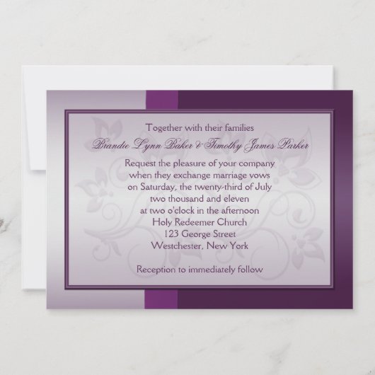 Uitnodiging tot het uitzenden van Paarse en zilver (Achterkant)