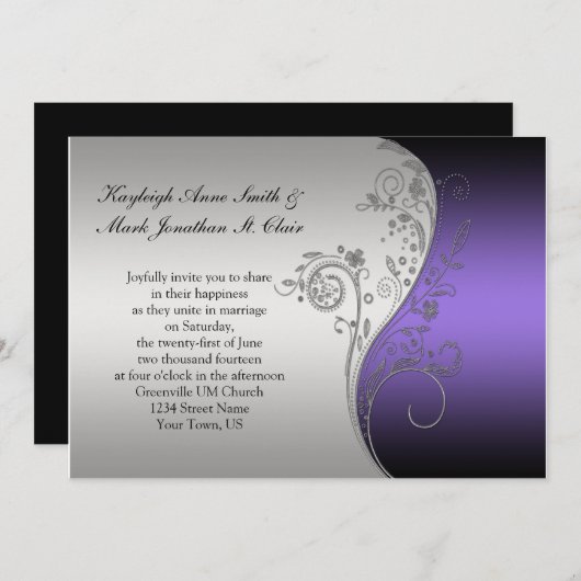 uitnodiging tot het uitzenden van Paarse zwarte e (Voorkant / Achterkant)