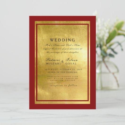 Uitnodiging tot het uitzenden van rode en gouden I (Staand voorkant)