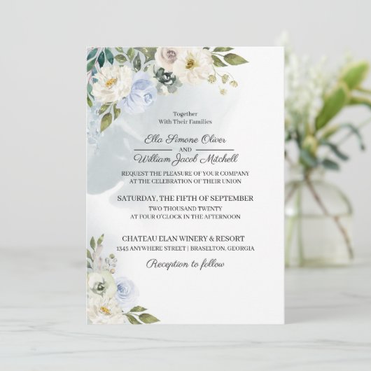 Uitnodiging tot het uitzenden van Rustic Blue Flor (Staand voorkant)