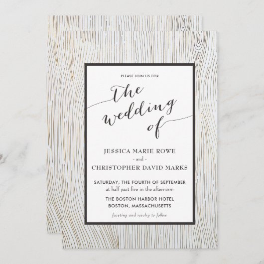 Uitnodiging tot het uitzenden van Rustic Gold Wood (Voorkant / Achterkant)