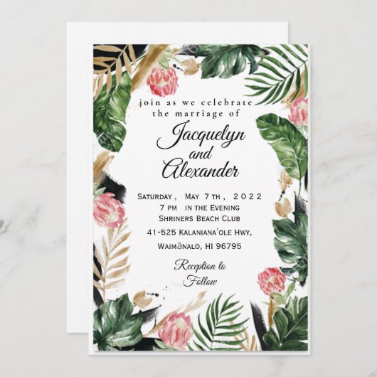  uitnodiging tot het uitzenden van tropische wedde (Voorkant / Achterkant)