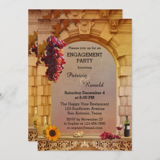 Uitnodiging tot het Verloving van wijnsteenwijn (Voorkant / Achterkant)