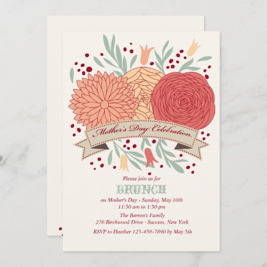 Uitnodiging tot het vieren van moederdag (Voorkant / Achterkant)