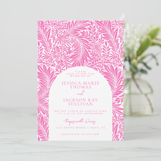 Uitnodiging tot hete roze botanische en Florale br (Staand voorkant)