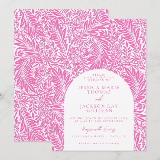 Uitnodiging tot hete roze botanische en Florale br (Voorkant / Achterkant)