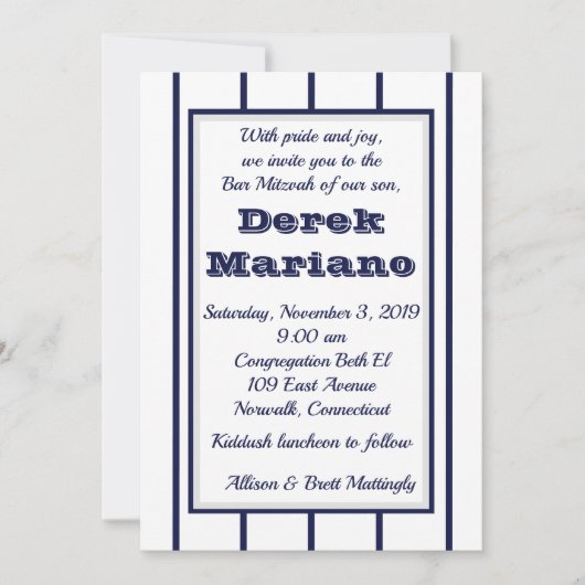 Uitnodiging tot honkbal Pinstripes (Voorkant)