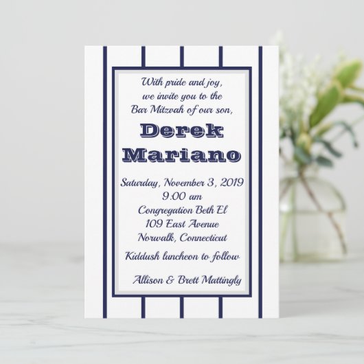 Uitnodiging tot honkbal Pinstripes (Staand voorkant)