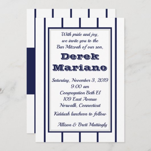 Uitnodiging tot honkbal Pinstripes (Voorkant / Achterkant)